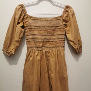 Tan Smocked Off-Shoulder Dress